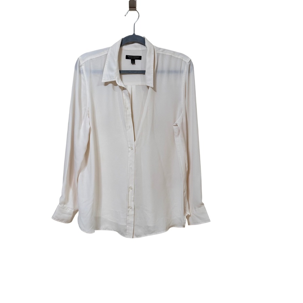 Banana Republic Dillon Classic Fit Ivory Button Down Shirt Women Large 493497-03